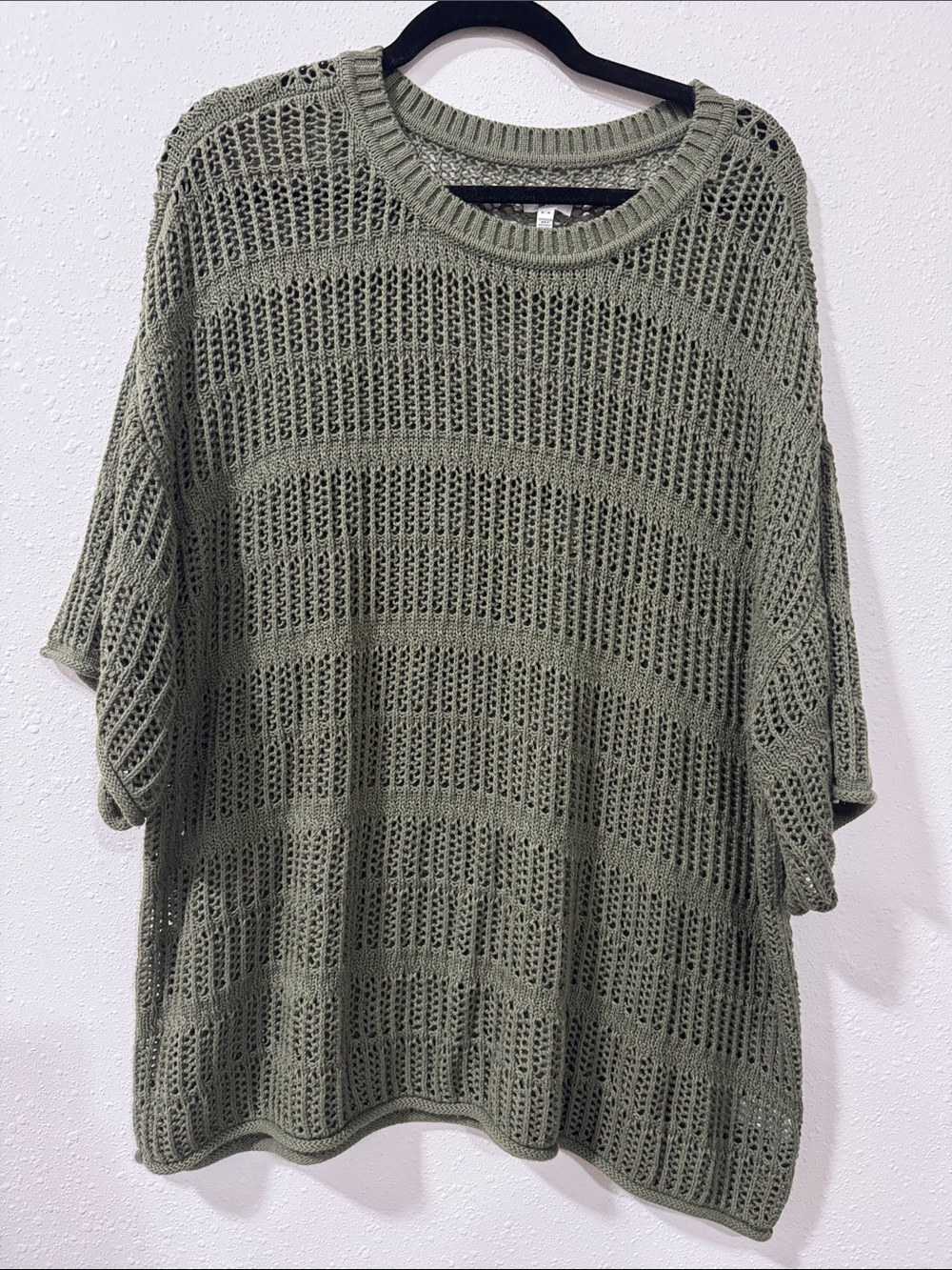 Aerie Olive Open-Knit Short Sleeve Sweater